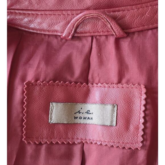 I.E. Woman Leather Jacket 1X Red Zip Front Pockets Classic Timeless Outerwear - Picture 9 of 12